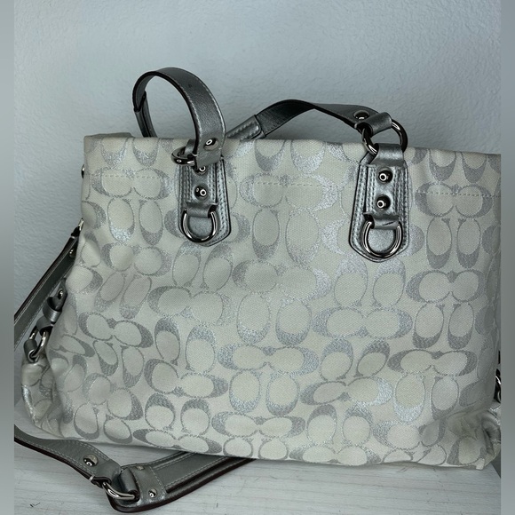 Coach Ashley Signature "C" Shoulder Satchel Purse Silver Metallic Vintage - Picture 7 of 16